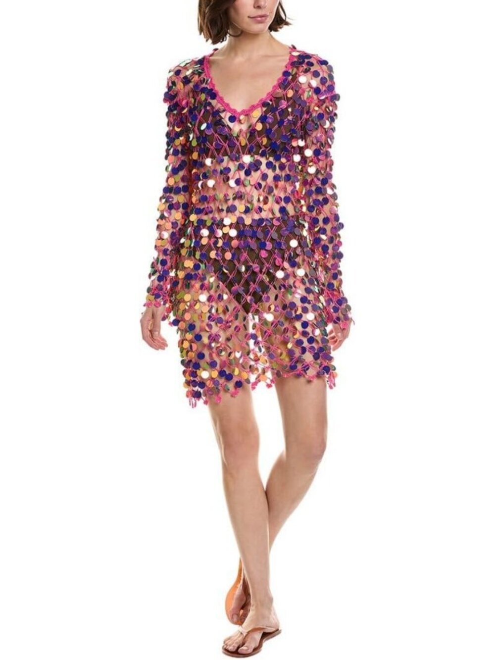 Milly Womens Sequin Crochet Mini Dress
